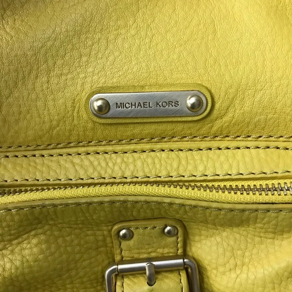 Michael Kors Yellow Leather Outer Pockets Double Handle Satchel Purse Bag